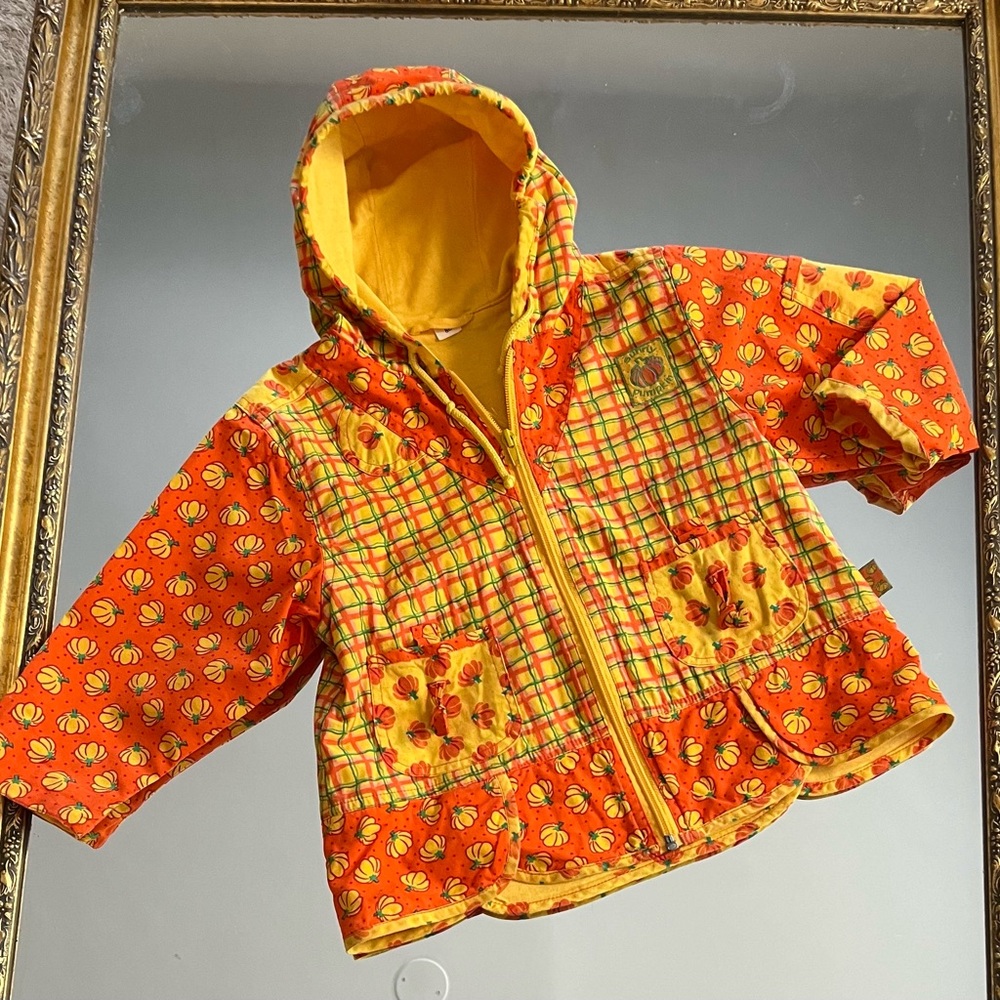 Fall Pumpkin Autumn Halloween Theme Hooded Jacket Girls Size 86 / 24M EUC